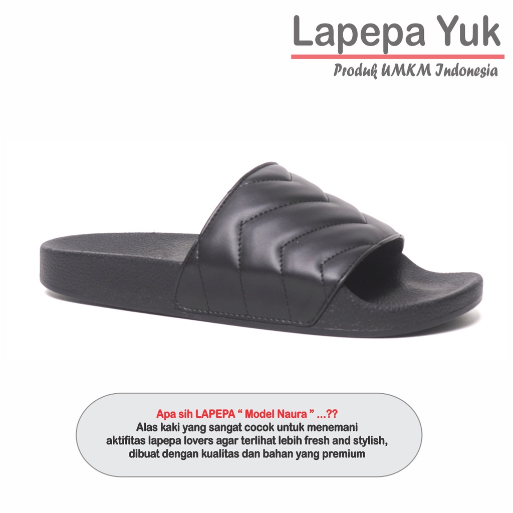 LAPEPA YUK - Sandal Wanita Teplek Selop NAURA ALL COLOR Sendal Slop Cewek Flat Slip On Tidak Licin Anti Slide Karet Jelly Warna Black Hitam Putih Sandal Perempuan Premium Original Kekinian Terbaru Shoes ORI Mall Official Store