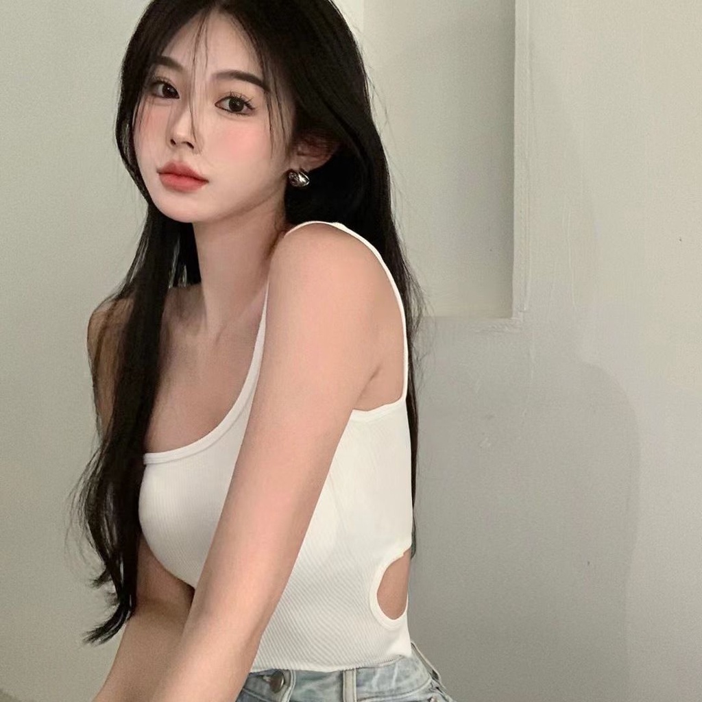 ❤ MIMI ❤  TANK TOP ONE SHOULDER SEXY BEST CROP TOP FASHION KOREAN