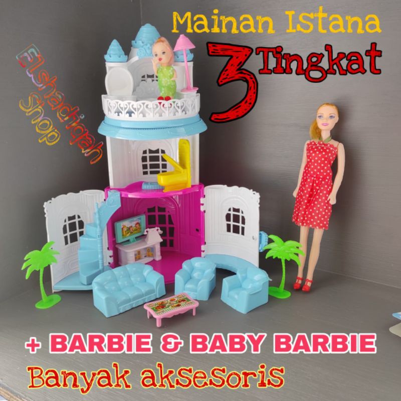 MAINAN ISTANA BARBIE 3 TINGKAT rumah rumahan barbie 3 susun