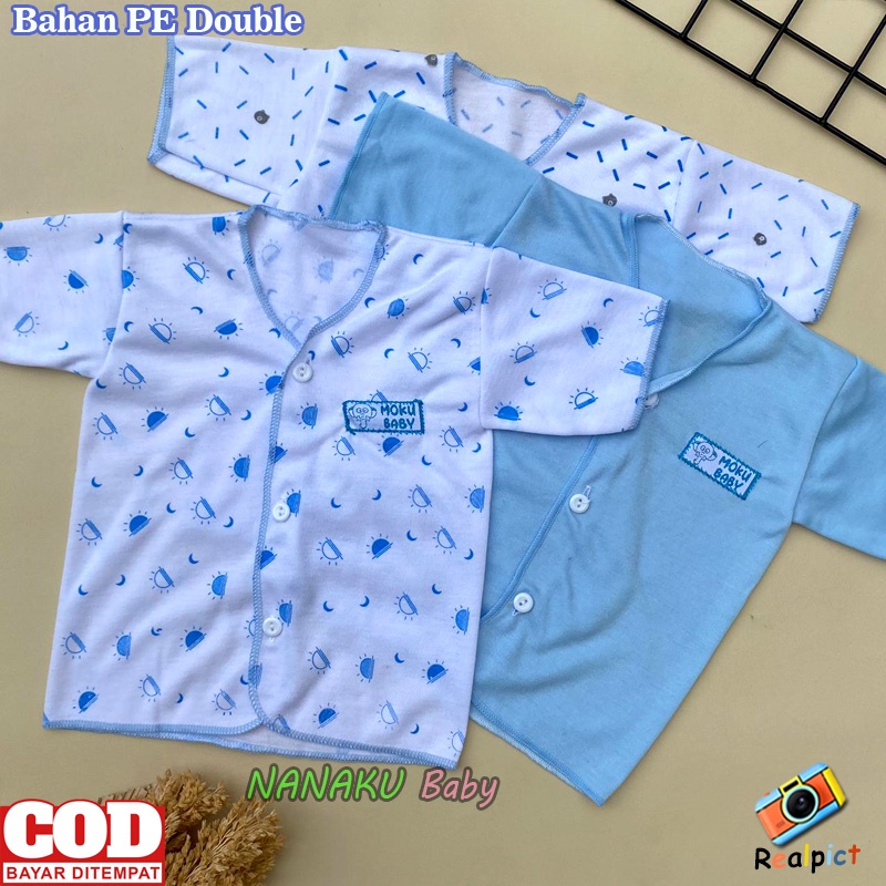 Isi 3 PCS Baju Newborn Bayi Baru Lahir Lengan Pendek Kancing Depan Seri Biru Usia 0-3 Bulan - Ana Baby