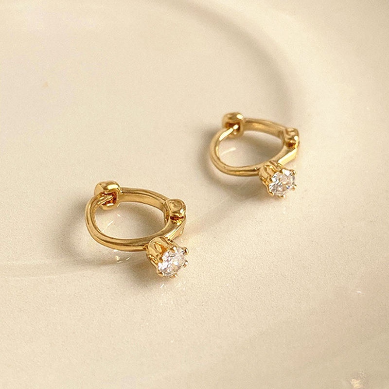 1 Pasang Anting Wanita Lapis Emas 14k Zirkon Anting Hoop Huggie Piercing Earrings Perhiasan-#2