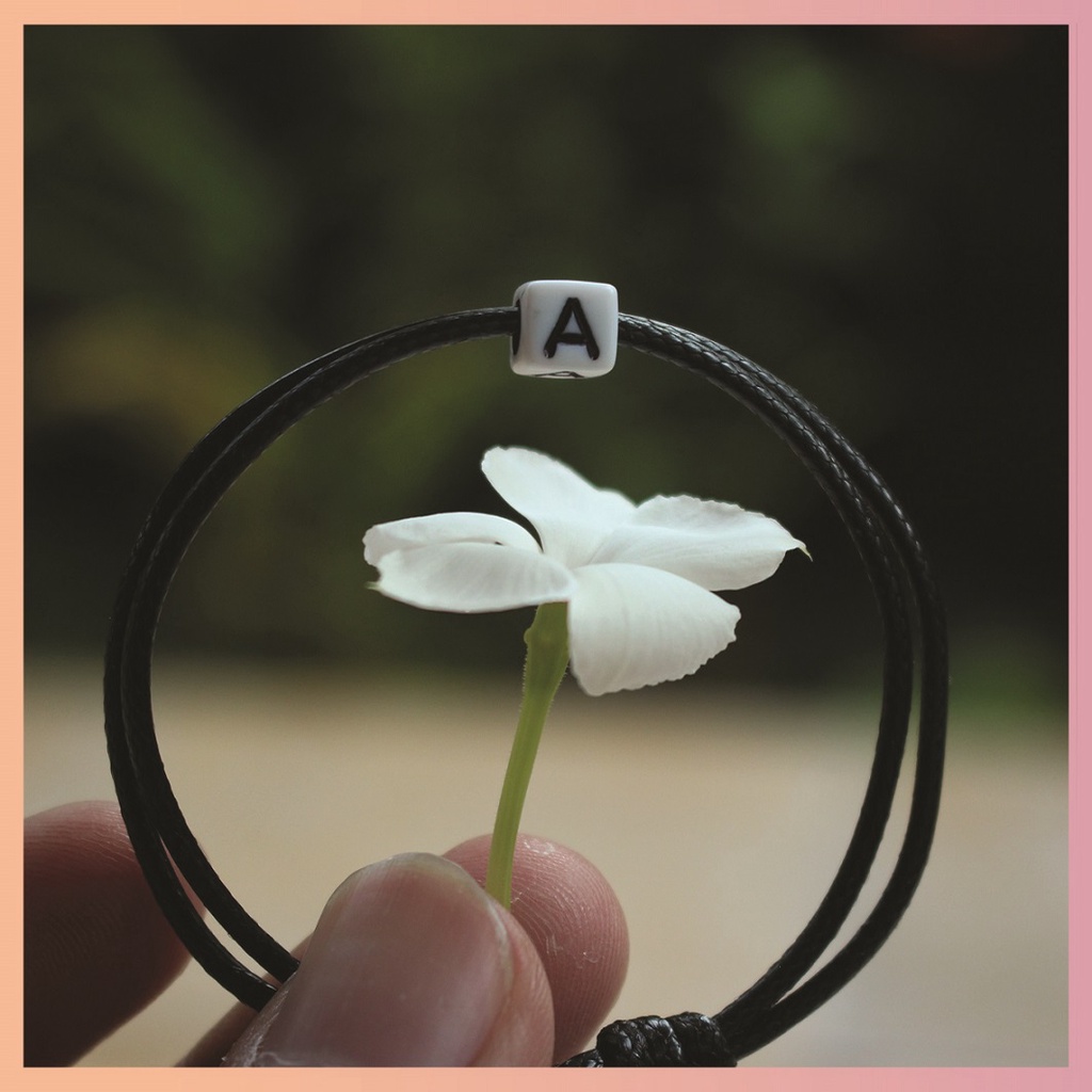 Gelang Inisial Tali / Gelang Tali Inisial Custom Huruf/ Gelang Hitam Polos