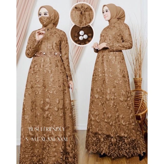 Kaira Gamis Busui Terbaru Full Brukat Tile Mutiara Maxi Dress Pesta Kondangan Size Jumbo S-M, L, XL, XXL, XXXL