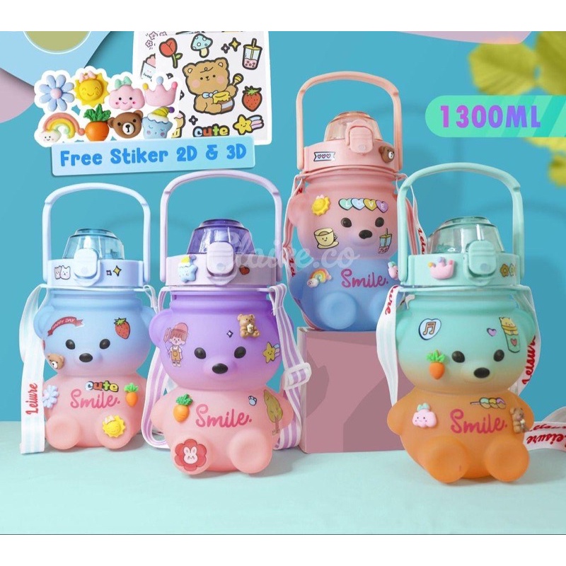 BOTOL MINUM BONEKA VIRAL GRADASI 2 WARNA 1.3 LITER 1300 ML 2D & 3D STICKER BZ 112-1