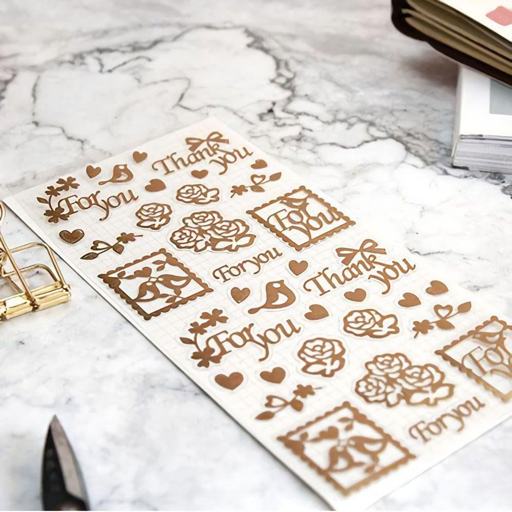 Populer Stiker Stamping Emas Perekat Tearable Gilded Flowers Stationery Diary Label Scrapbooking Tape