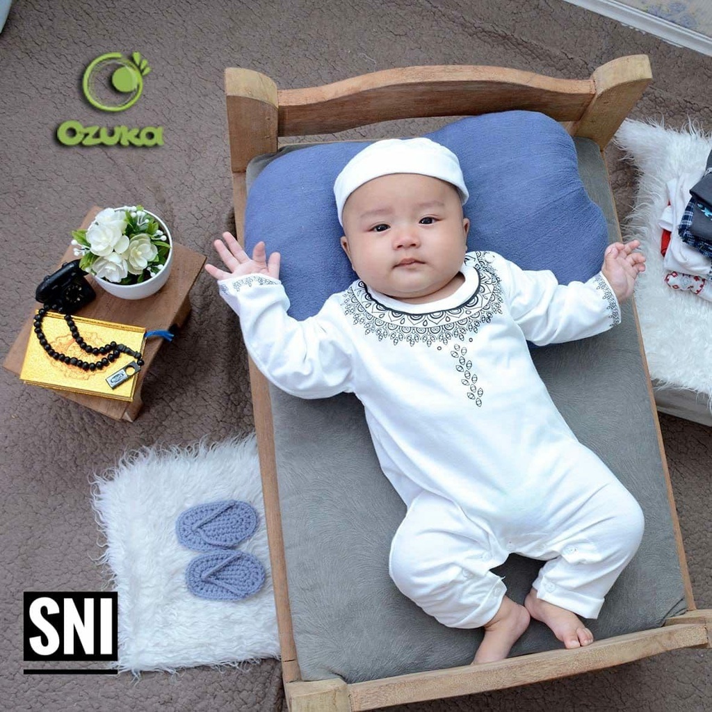 Baju Muslim Aqiqah Koko Bayi Laki-Laki 0 6 Bulan Romper Jumper Bayi Lengan Panjang Sablon Ozuka Baju Koko Bayi Jumpsuit Koko Bayi