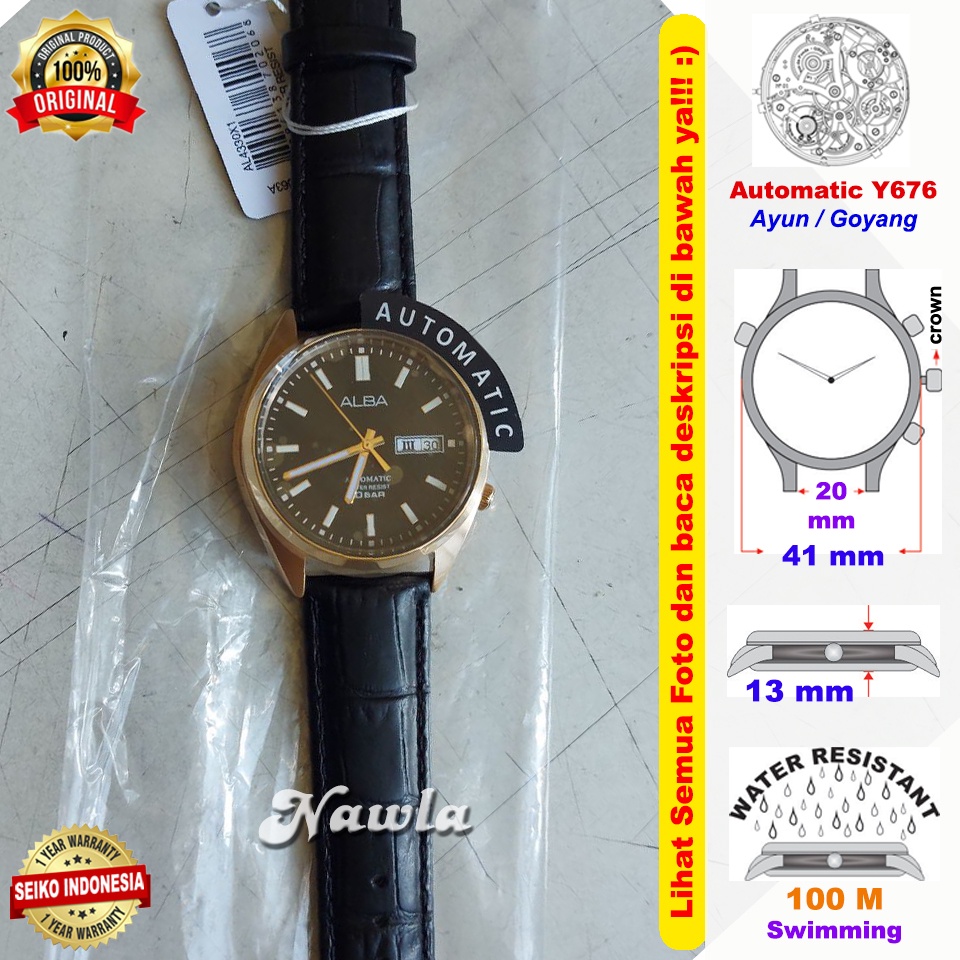 Alba Automatic AL4330X1 Black Leather - Jam Tangan Pria AL4330