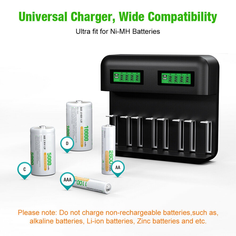 Baterai Cas AA/AAA/C/D 1000~10000 mAh 1.2 V Baterai Charger 8 Slot USB