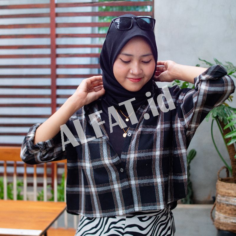 crop top tartan / crop top flanel / kemeja crop wanita