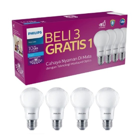 Philips Paket Lampu LED MyCare 10W Putih Bulb (Harga 4 Pcs)PROMO GARANSI