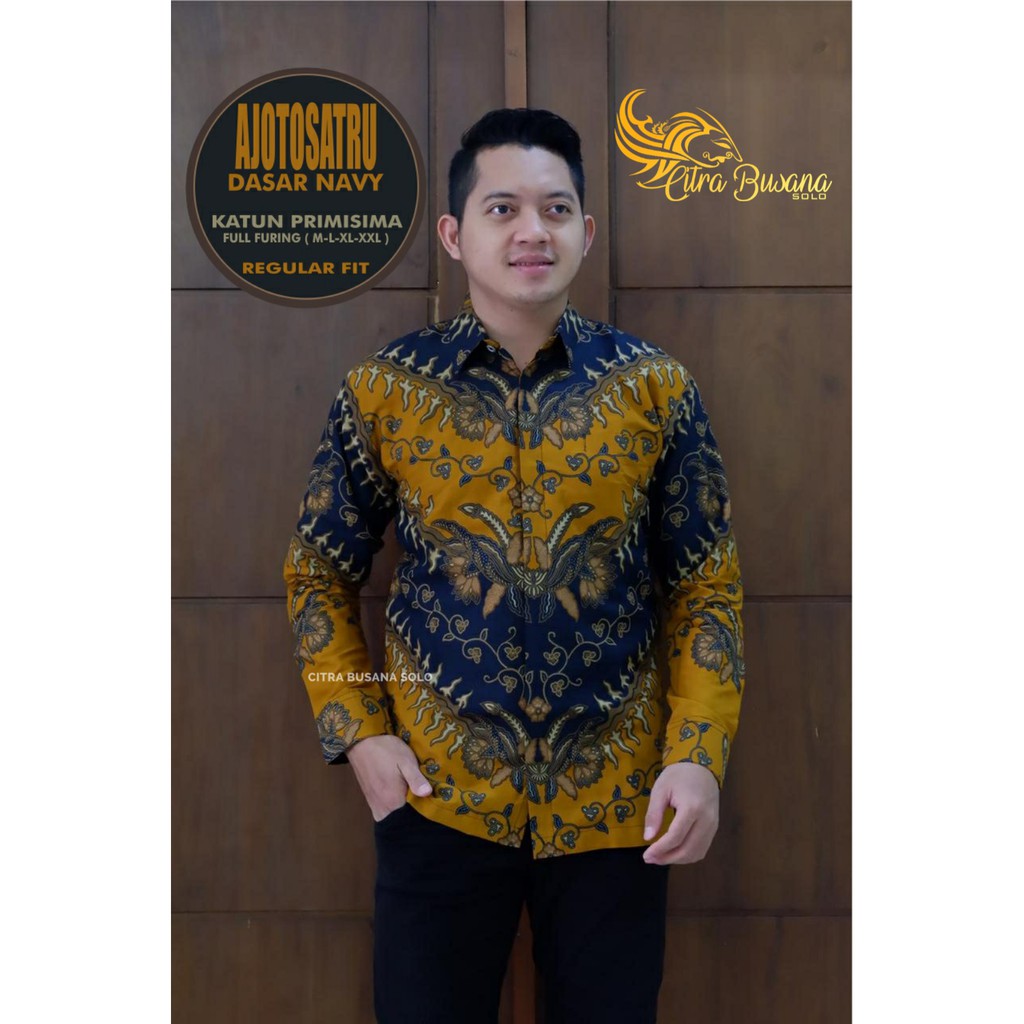 AJOTOSATRU KUNING Kemeja Batik Pria Full Furing Bahan Katun Halus Primisima