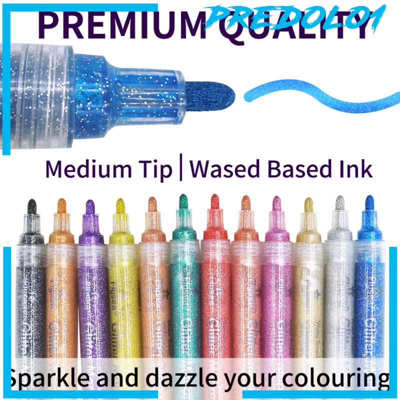 (Predolo1) 12pcs / Set Spidol Permanen Warna Metalik Glitter Untuk Kerajinan Tangan