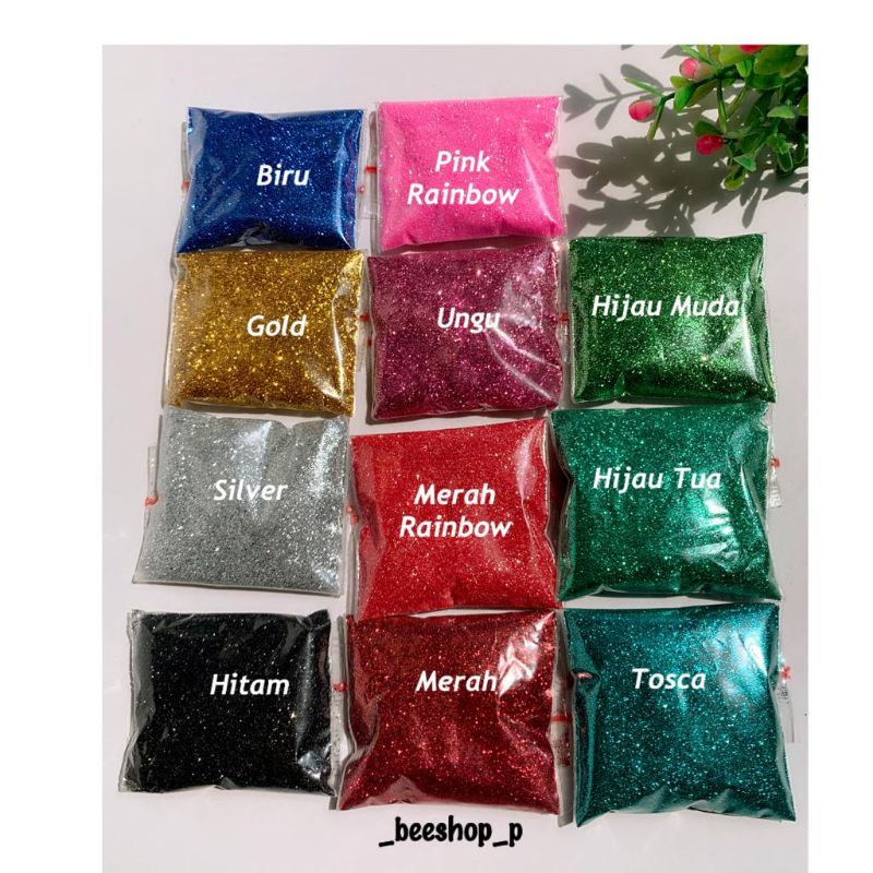 

Gliter 10gr / glitter 10 gr slime / gliter warna warni / glitter butiran galus lembut holo hologram / gliter bubuk gliter bubuk nail art kuku gliter henna hena kosmetik