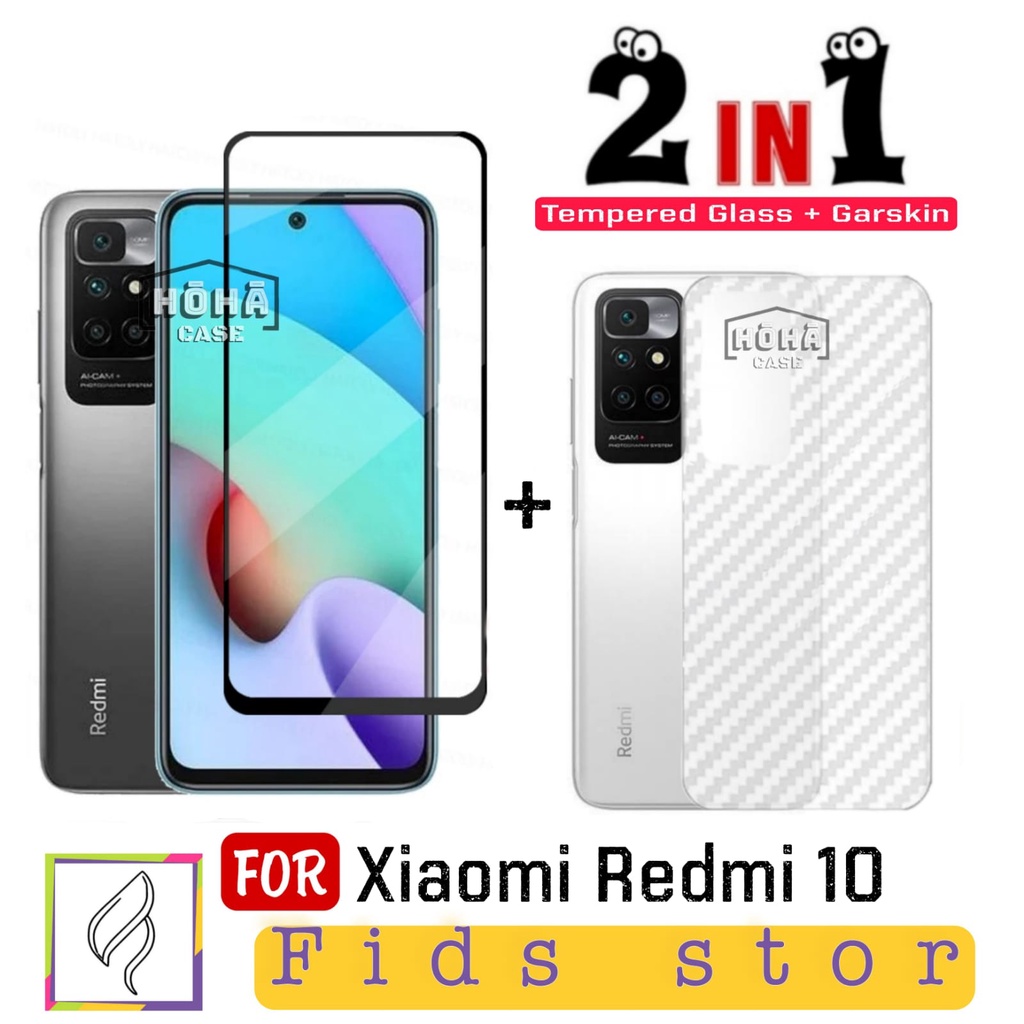 PROMO 2in1 Tempered Glass XIAOMI REDMI 10 Anti Gores layar kaca Free Garskin Carbon