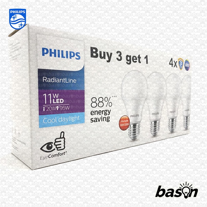 PHILIPS RadiantLine LED Bulb Paket Multipack 11W Putih - isi 4bh