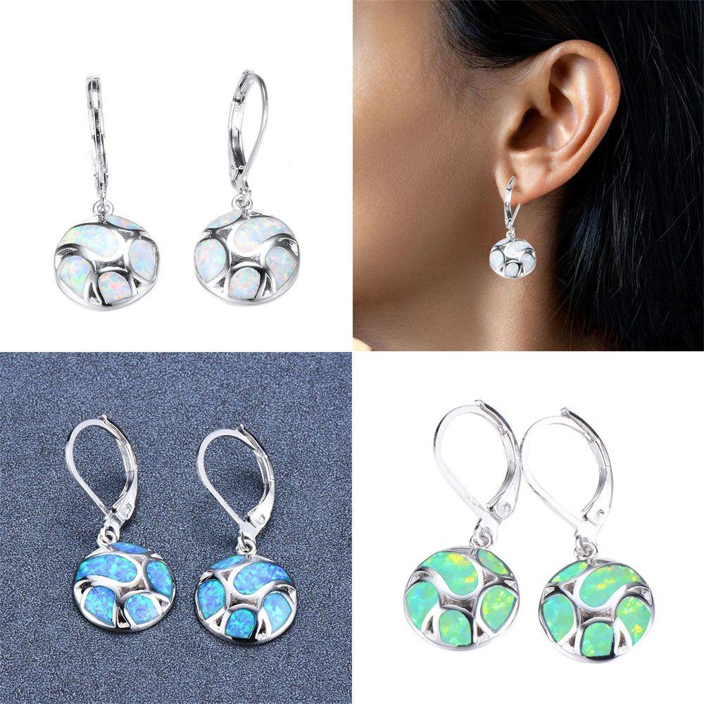 Lily Women Earrings Wanita Imitasi Fire Opal Pendant Earrings Anting Hoop Biru/Putih