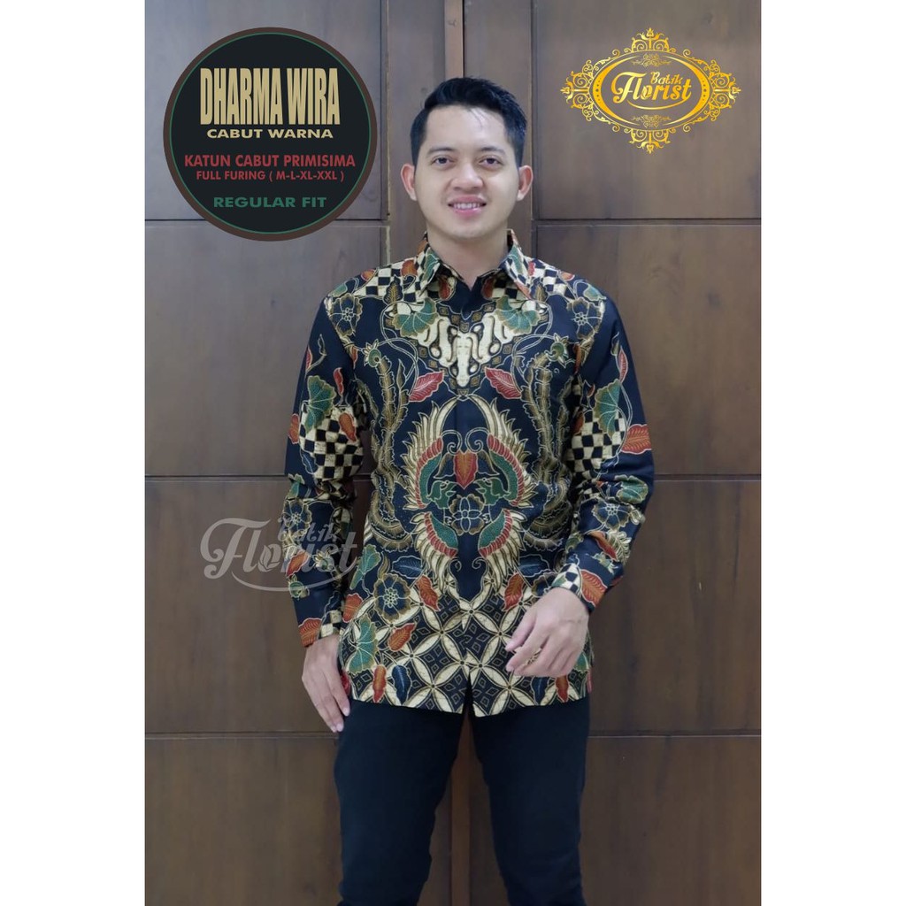 Batik Solo DHARMA WIRA CABUT WARNA Kemeja Pria Katun Cabut Primisima Full Furing