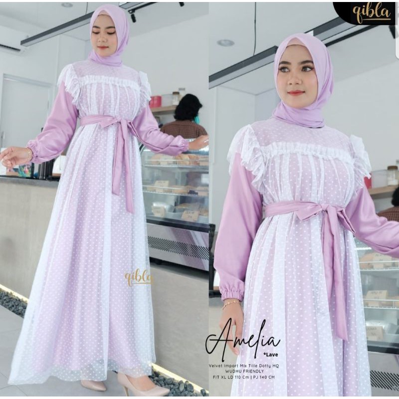 Dress Muslim - Dress Velvet Import mix Tille Dotty - Amelia Dress