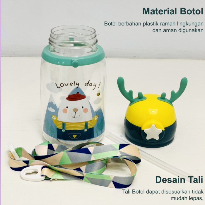 Botol Air Minum Sedotan Anak BPA Free Model Tanduk Rusa 600 ml