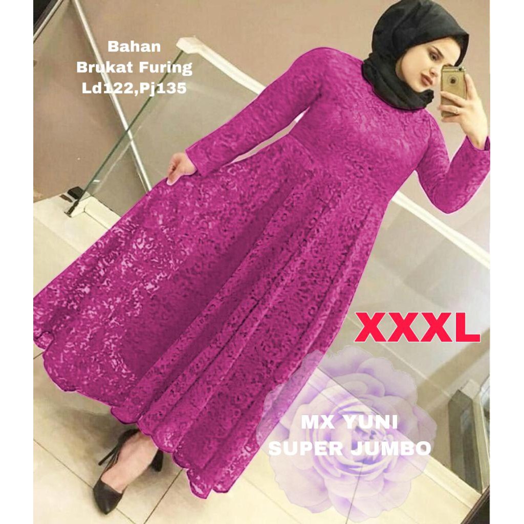 MX YUNI 3XL 4XL 5XL FULL BRUKAT ORIGINAL ASLI SUPER JUMBO /DRESS BRUKAT ASLI FULL / GAUN PESTA