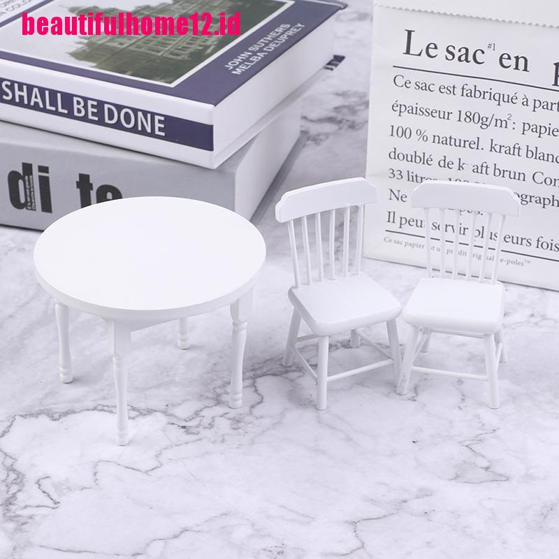 【beautifulhome12.id】3Pcs/Set 1/12 Doll House Mini Furniture Dining Table Chair Set Toy Model Decor