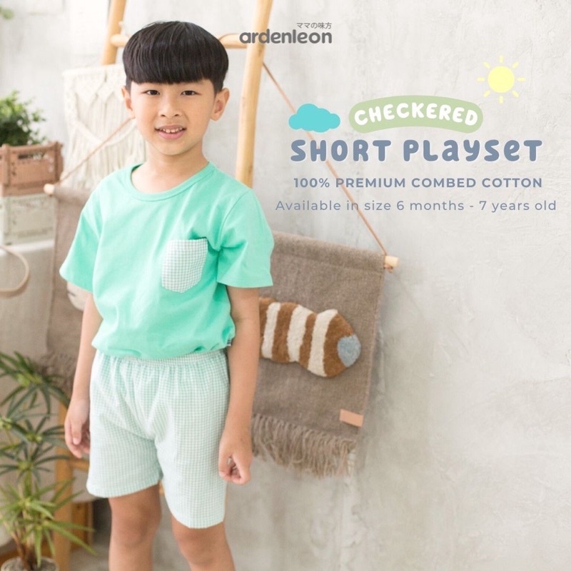 ArdenLeon  SHORT PLAYSET CHECKERED 3L4L5L / Arden Leon Setelan Kaos Celana Pendek Kotak-Kotak