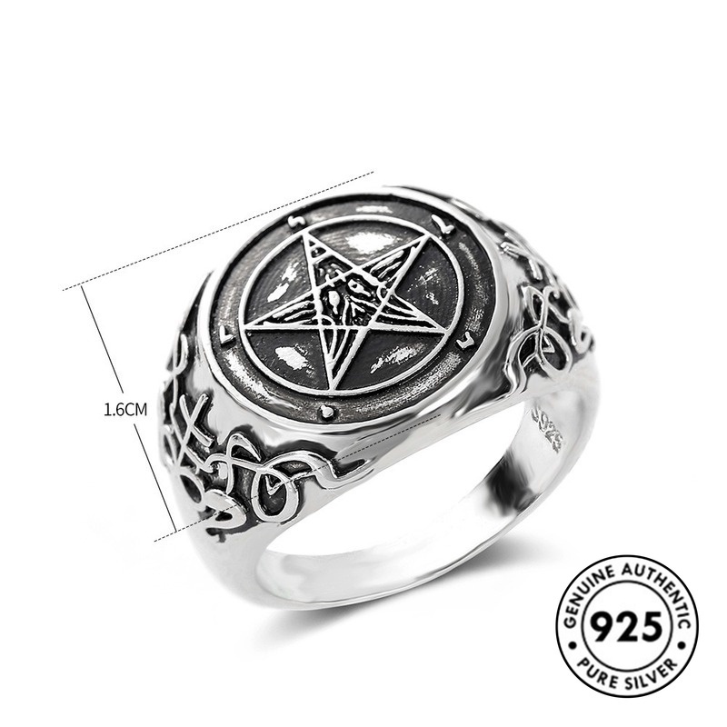 Cincin Sterling Silver 925 Model Kepala Kambing / Setan / Pentagram Untuk Wanita