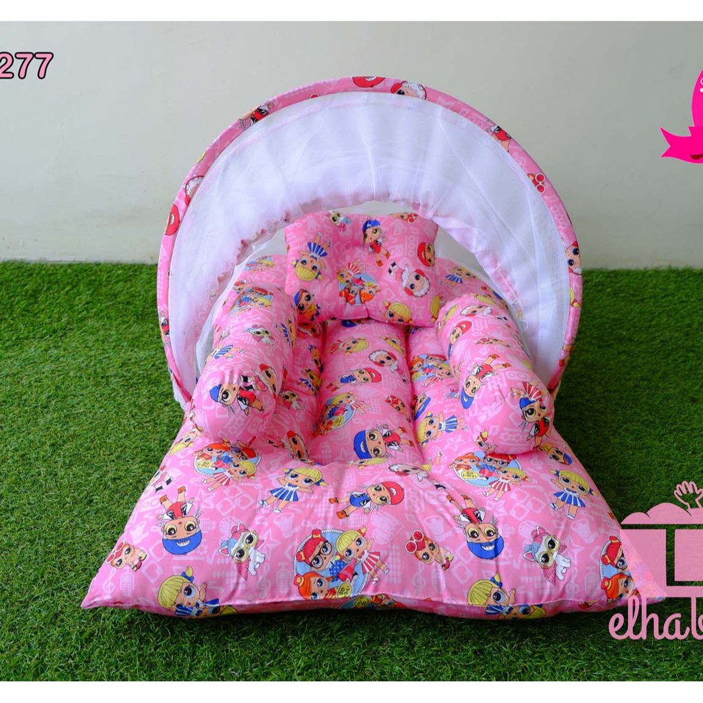 PROMO..SET KASUR BAYI TENDA KELAMBU NEWBORN BANTAL GULING KARAKTER LUCU BABYBESS KAIN KATUN ORIGINAL