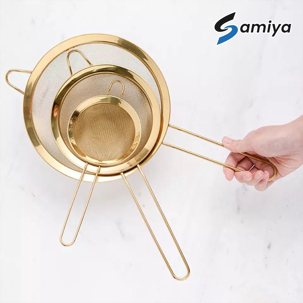 saringan masak dapur minyak tepung serbaguna / kitchen oil strainer premium stainless 304 rosegold gold satuan