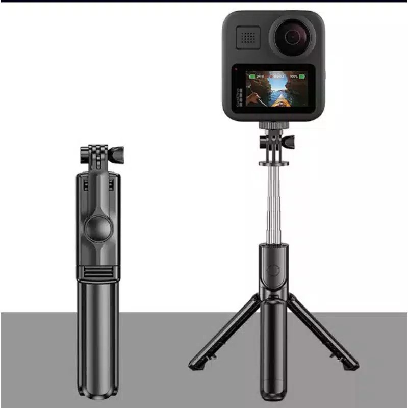 Tongsis tripod bluetooth remot control wireless live stream mini lipat selfie stick 3in1 holder kamera camera hp handphone - dinno.id