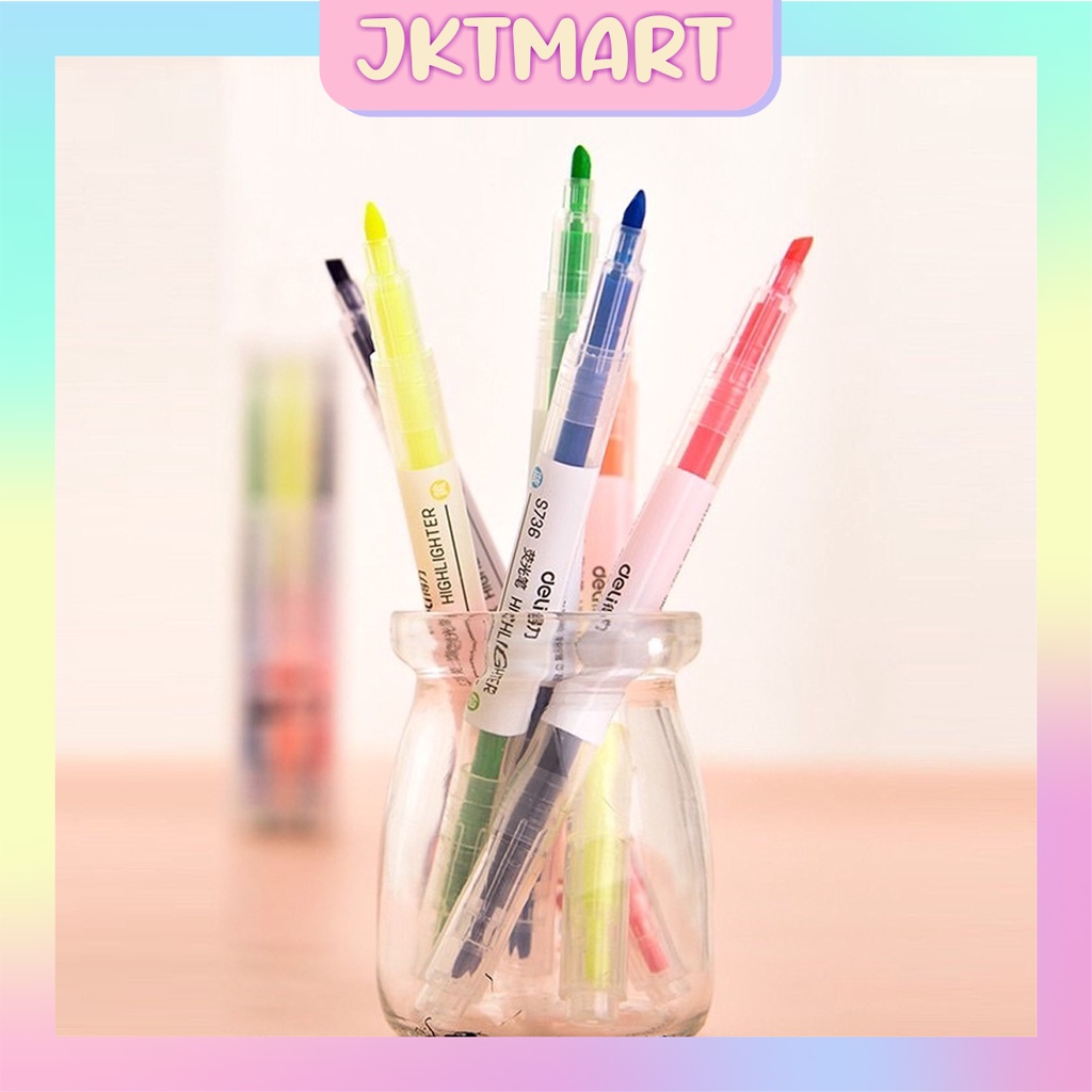 

⭐ JKTMART ⭐ Highlighter Ujung 2 Warna Warni Pulpen Dua Sisi Double Side Highlighter S010