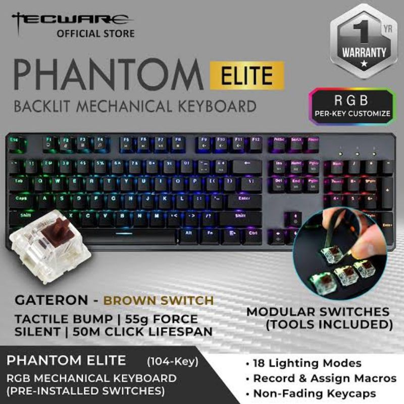 Tecware Phantom Elite 104 RGB Gateron Switch Mechanical Keyboard