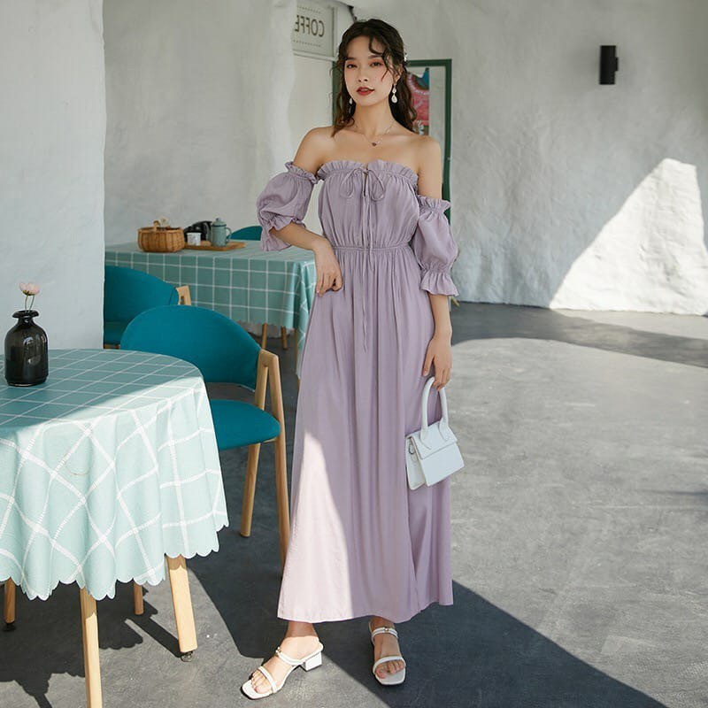 lilac dress  off shoulder women sabrina long dress pantai  