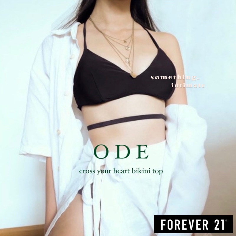 FOREVER 21 ODE Cross Your Heart Cross Over Bikini Top Padded Bralette FOREVER21 Black Triangle Bikin