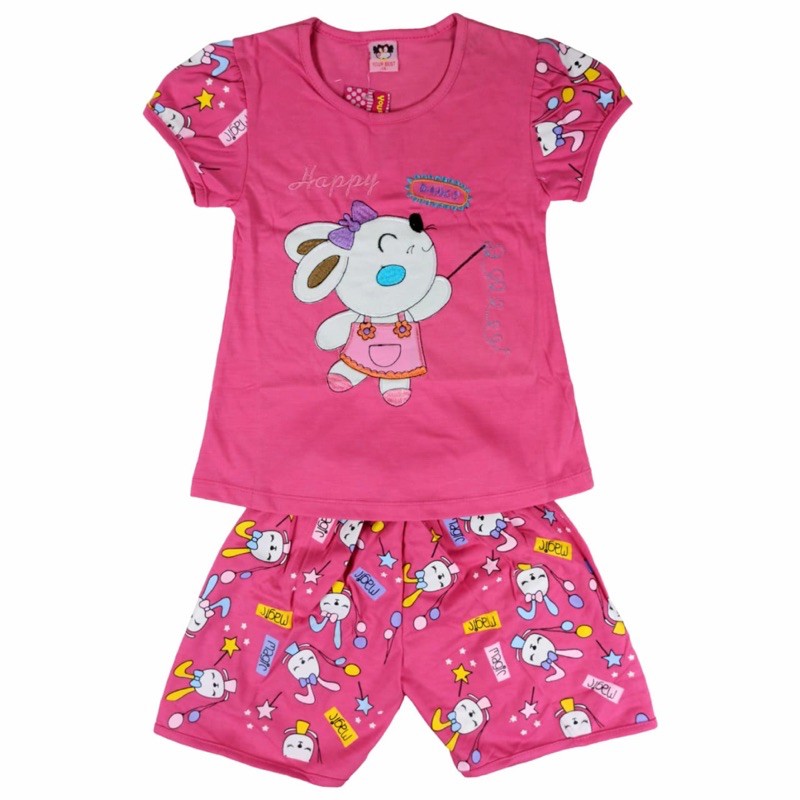 SETELAN KLEPON BAJU ANAK PEREMPUAN 2-7 TAHUN MOTIF RANDOM CELANA PENDEK LENGAN PENDEK