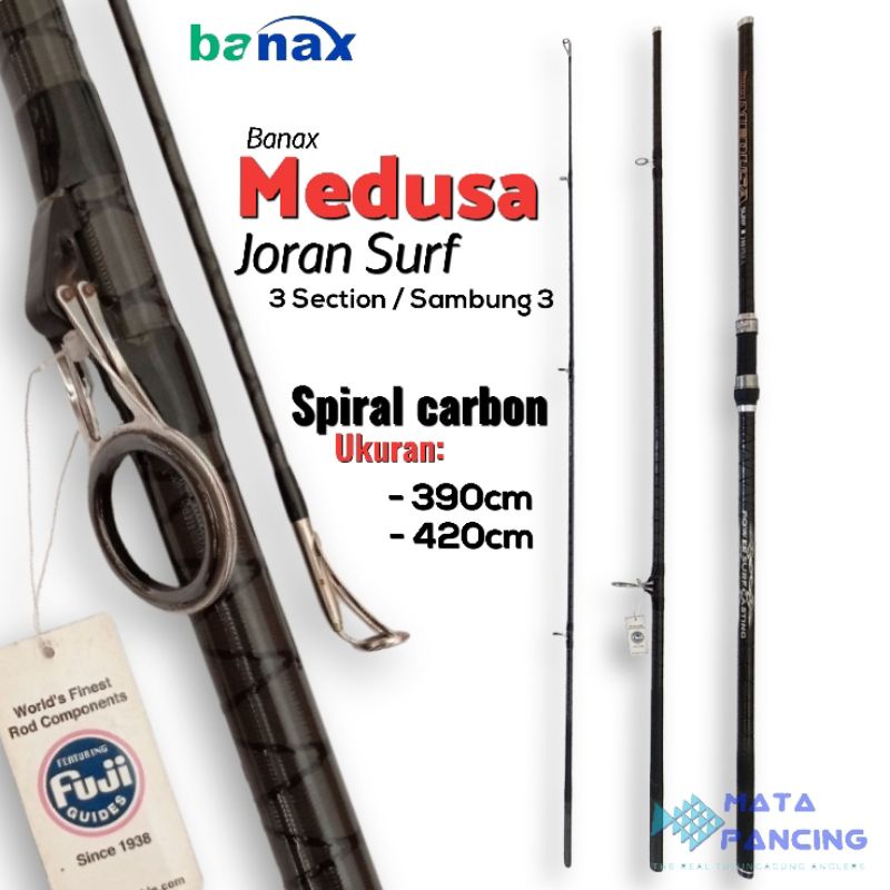 Joran sambung 3 banax medusa surf 390 420 ring fuji spiral high carbon wrapping