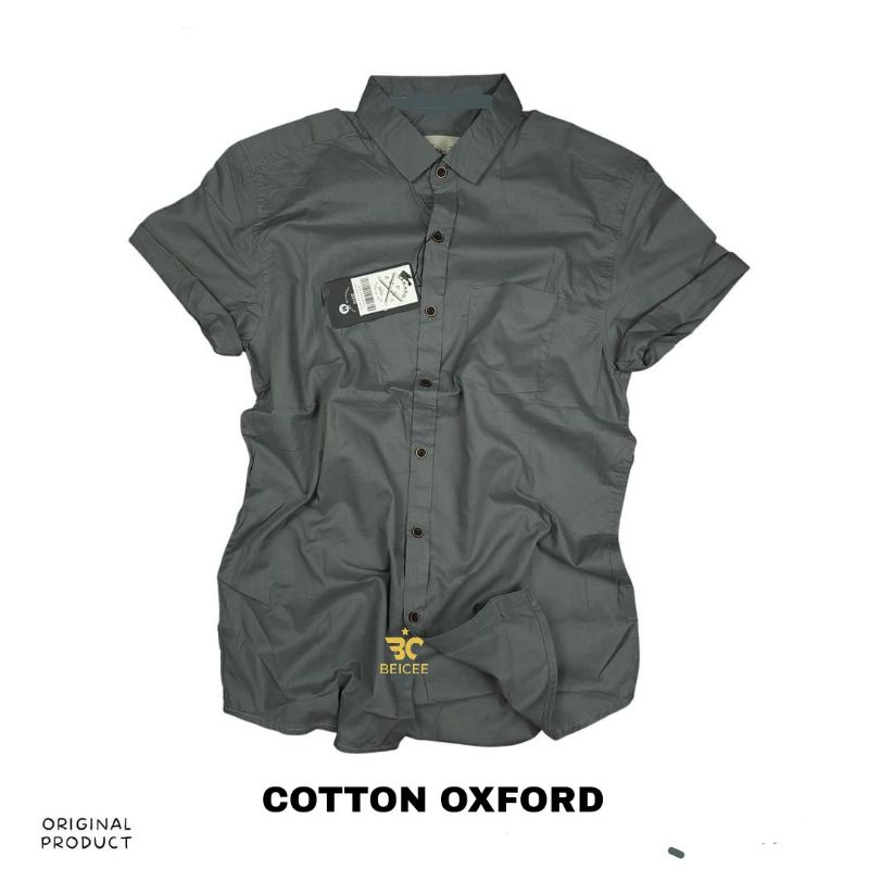 Kemeja Pria Polos Lengan Pendek Katun Oxford Premium Size M L XL
