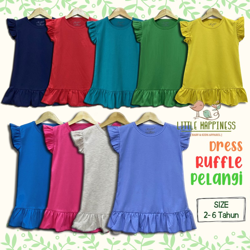 DRESS KELFI RUFFLE PELANGI ANAK USIA 2 - 6 TAHUN