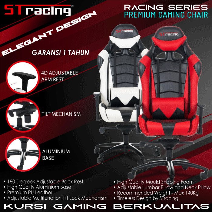 KURSI GAMING CHAIR KURSI GAMER BANGKU GAMING KURSI GAMERS ST RACING MURAH ERGONOMIS A11