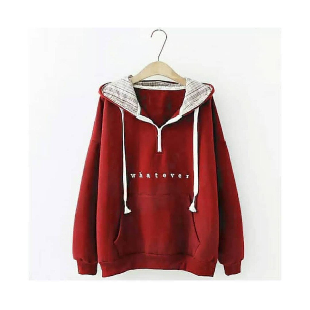 HOODIE WANITA . WHATEVER HOODIE . SWEATER WANITA . SWEATER MURAH . HIJAB OUTFIT . KOREAN STYLE-3