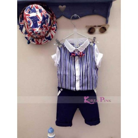 Stelan Anak KoreaPink Blue Stripe set Pant Impor