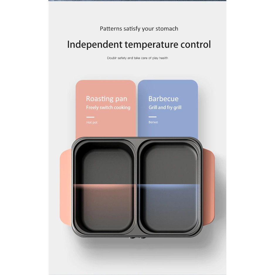 Grill Pan Pemanggang Serbaguna  Panci Elektrik Steamboat 2 Fungsi Ukuran 30 x 22 x 7 Cm