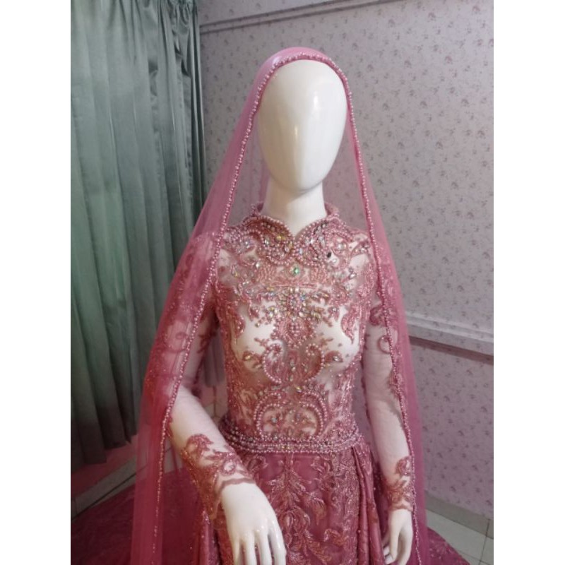 Gaun pengantin akad kebaya langsung konveksi pink grey