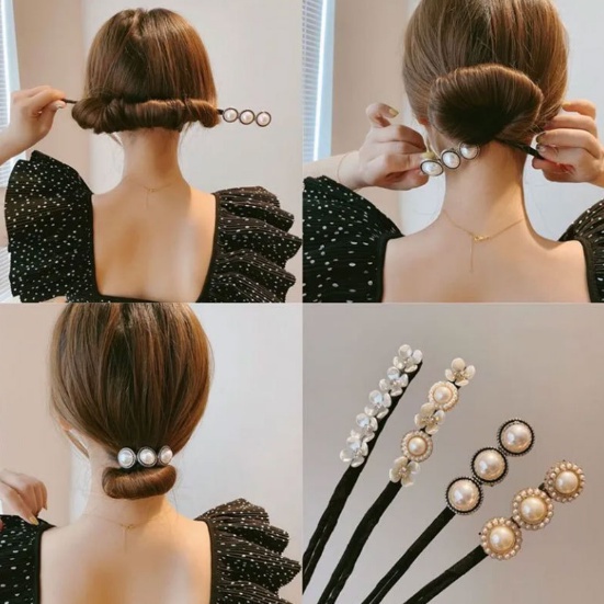 Ikat Jepitan Rambut Sanggul Hair Bun Tie Kawat Motif Mutiara Aksesoris Rambut Wanita Korea import AK133