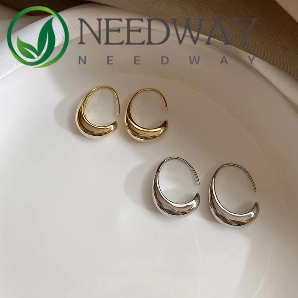 Needway  Gifts C Shape Earring Trendy Ear Hook Stud Earrings Women Circle Fashion Personality Gold Plated Temperament Bride Jewelry/Multicolor