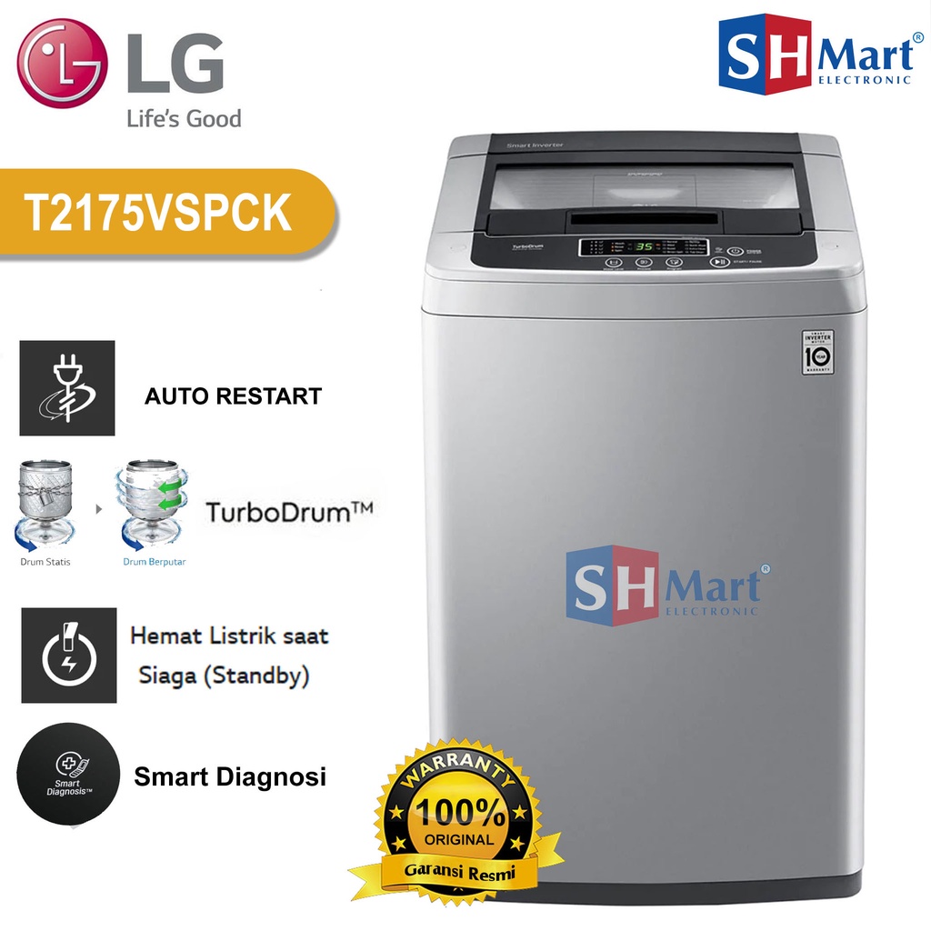 MESIN CUCI LG TOP LOADING 7,5 KG SMART INVENTER T2175VSPCK GARANSI RESMI (MEDAN)