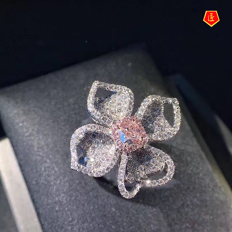 [Ready Stock]Women's Fashion Luxury Flower-Shaped Diamond-Studded Ring