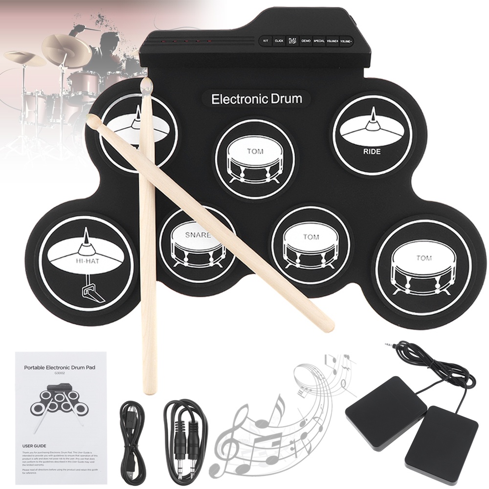 Drum Elektrik Digital 7 Pad Roll up Dengan USB + Stik Sustain Pedal