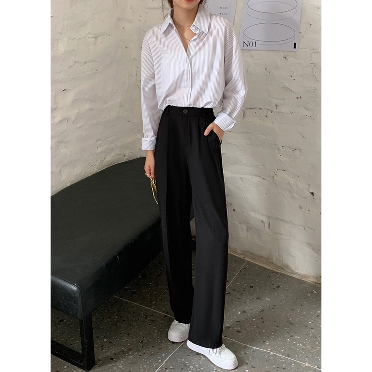 XIAOZHAINV Celana Wanita Korean Style High Waist Loose Pants 1002