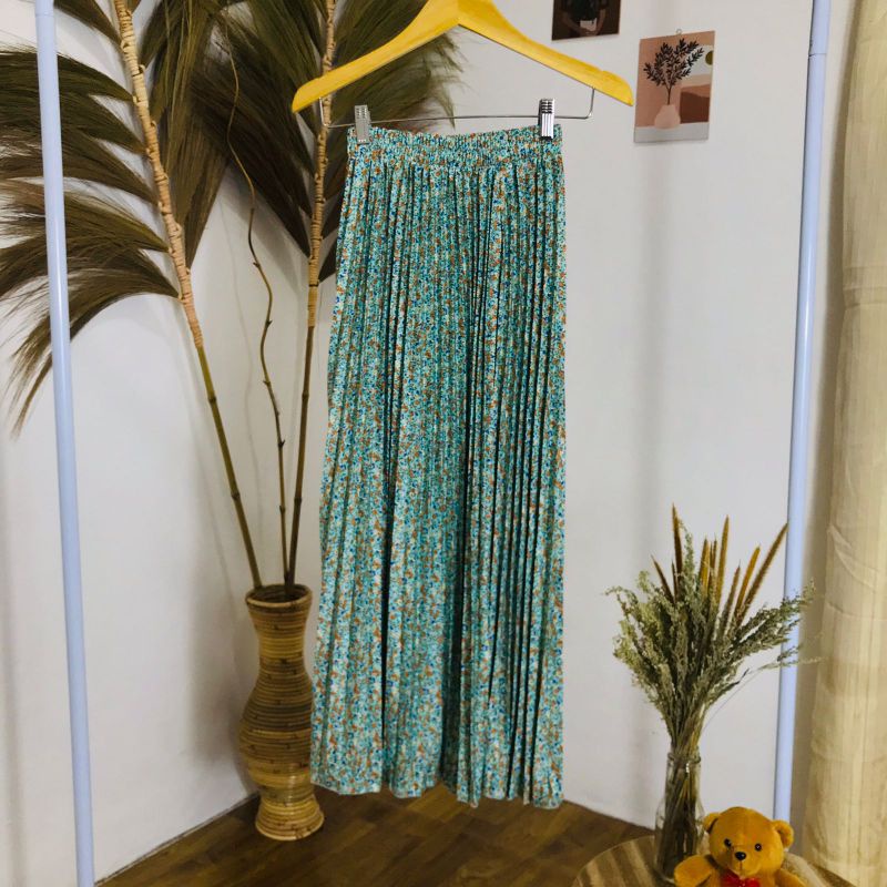 ROK PLISKET BUNGA DAISY / ROK PLISKET PREMIUM / ROK WANITA-lesia mint